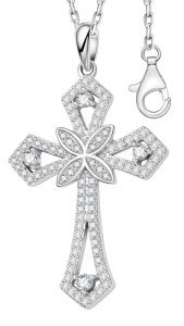 Elegant Moissanite Cross Necklace in White Gold