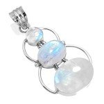 Rainbow Moonstone Silver Pendant Necklace for Women