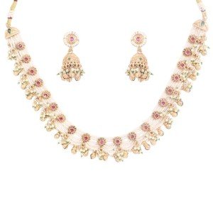 Bollywood-Inspired Ethnic Jewelry Set in Green & Fuchsia