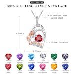 Mom Birthstone Necklace - Silver Rose Heart Jewelry