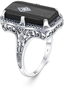 Stylish Black Agate Sterling Silver Ring for Women
