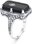 Stylish Black Agate Sterling Silver Ring for Women