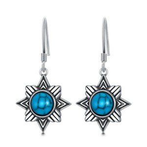 Boho Turquoise Sun Symbol Earrings in Sterling Silver