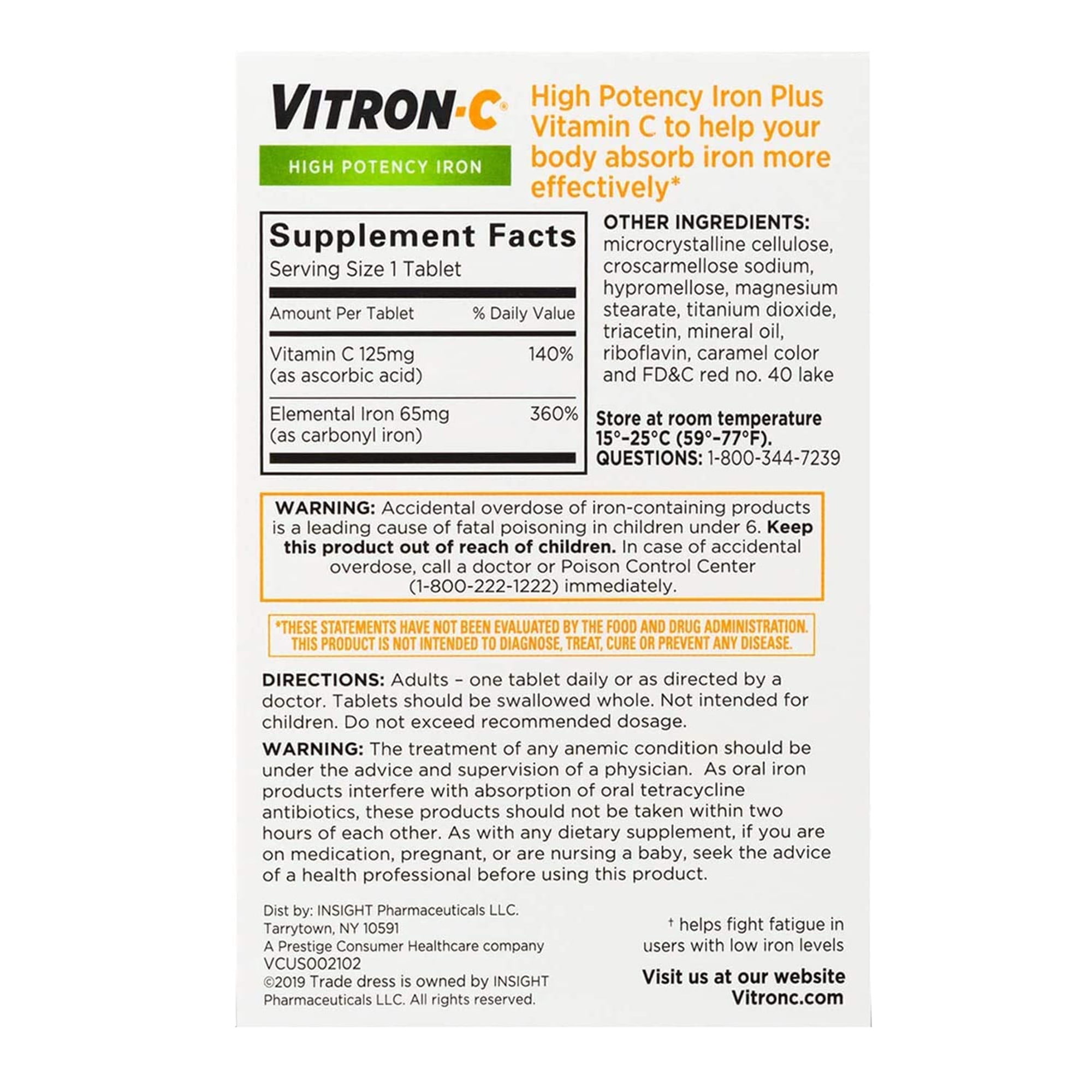 High-Potency Vitron-C Iron Supplement, 60 Count