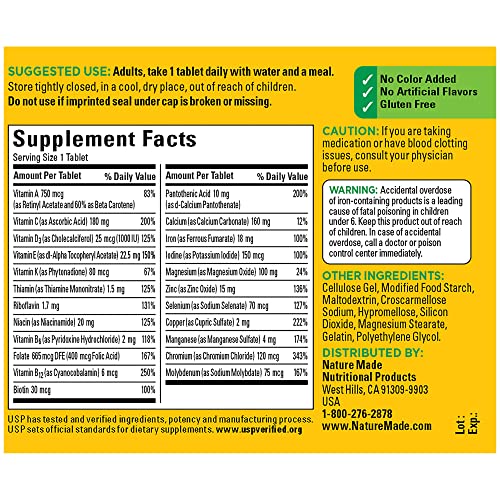 Nature Made Multivitamin Tablets with Iron, 130 Count