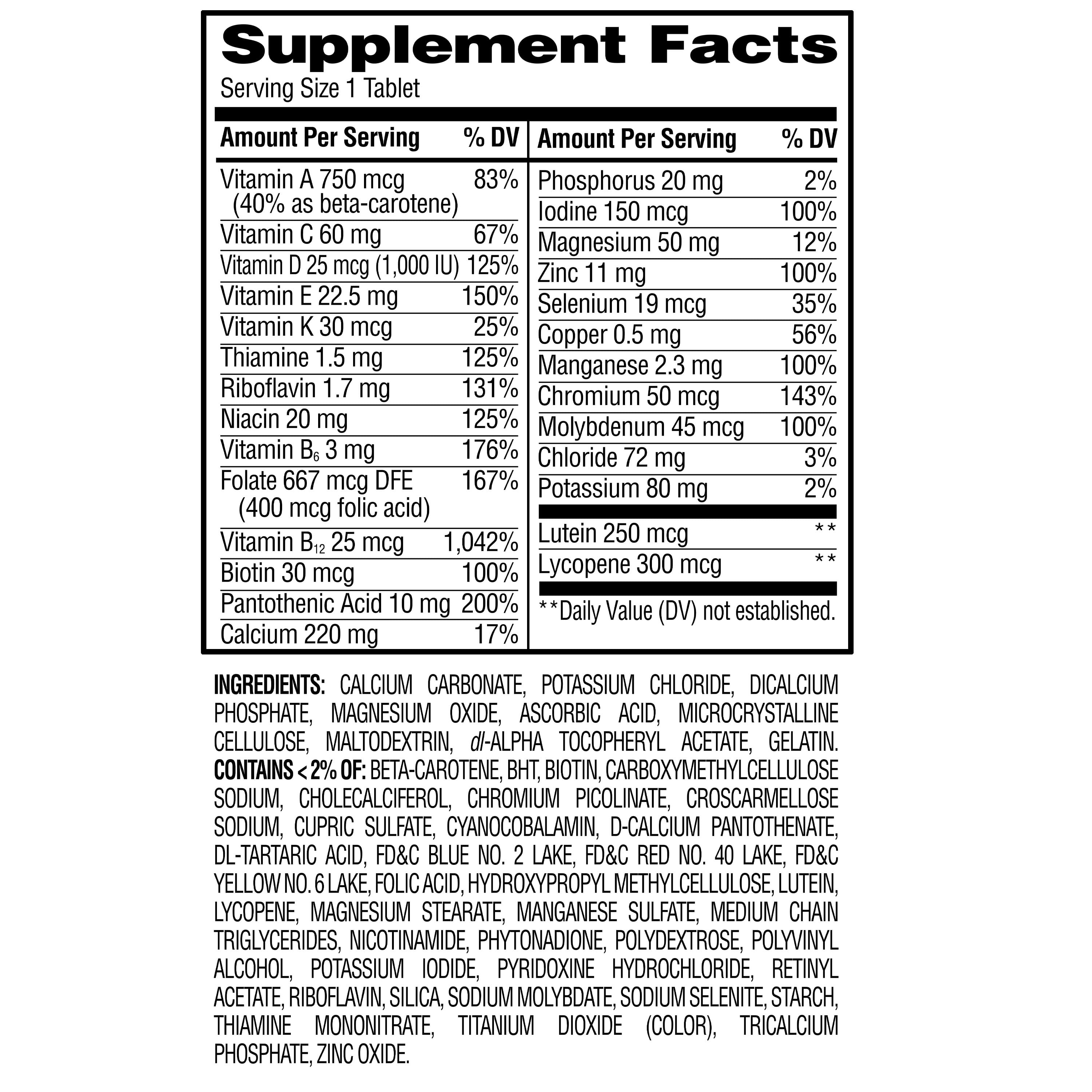 Complete Multivitamin/Multimineral Supplement Tablets, Adults 50+, 220 Count