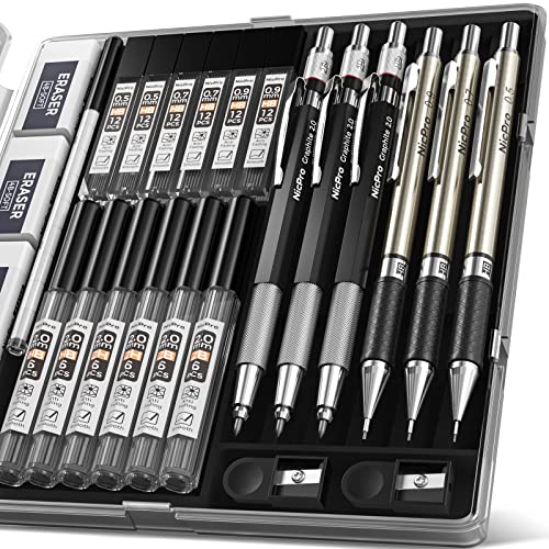Nicpro 6PCS Mechanical Pencils & Lead Set
