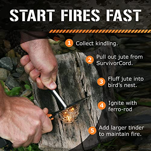 Titan SurvivorCord Paracord with Fishing Line & Fire Starter