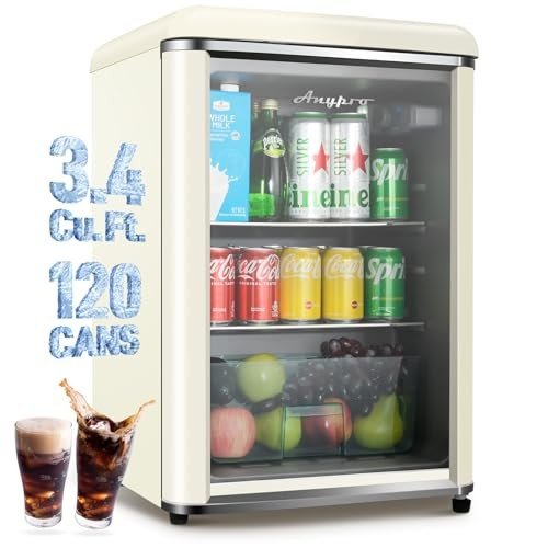 Anypro Retro Mini Fridge with Glass Door