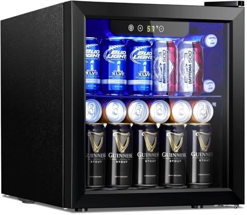 LHRIVER Mini Beverage Fridge with Glass Door
