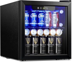 LHRIVER Mini Beverage Fridge with Glass Door