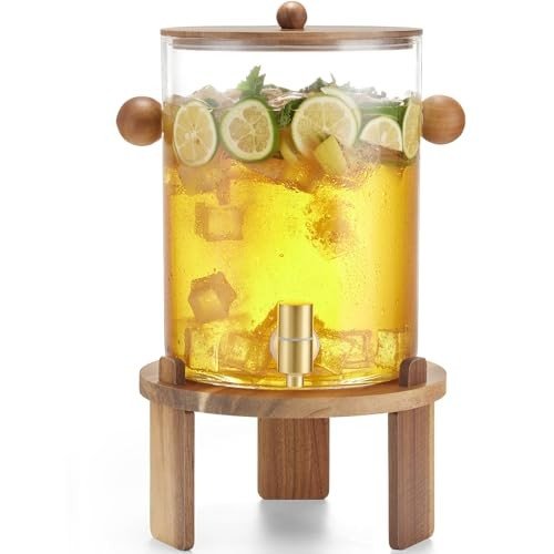 8L Glass Drink Dispenser with Wood Stand