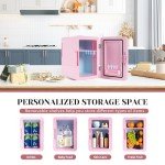 Mini Skincare Fridge with LED Mirror, 6L Pink