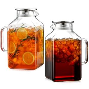 2 Pack 1 Gallon Glass Pitchers with Lid