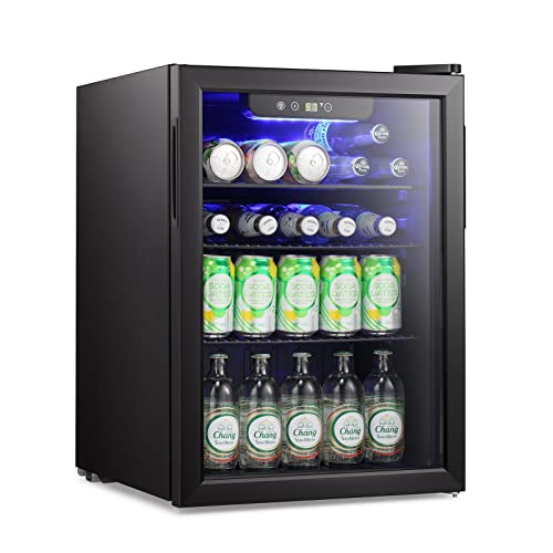 Antarctic Star Mini Fridge-100 Can Beverage Refrigerator Wine Cooler Clear Front Glass Door Small Drink Touch Screen for Soda Beer Bar Office Home 2.6 cu.ft