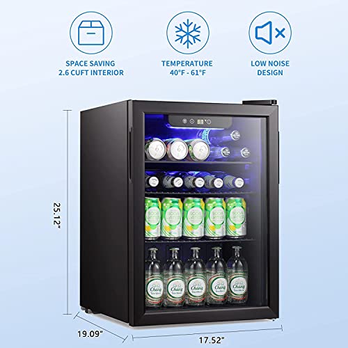 Mini Fridge Cooler 70can Beverage Refrigerator Glass Door for Beer
