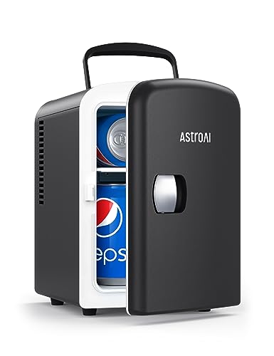AstroAI Mini Fridge, 4 Liter/6 Can AC/DC Portable Thermoelectric Cooler and Warmer Refrigerators for Skincare, Beverage, Food, Cosmetics, Home, Office and Car, ETL Listed (Black)