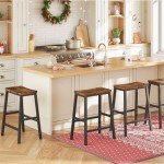 Set of 2 Rustic Brown Bar Stools