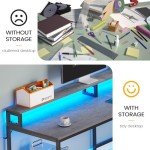Stylish Grey L-Shaped Office Desk with LED Lights