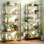 Modern 5-Tier Rustic Brown Bookshelf for Storage