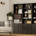 Industrial 6-Shelf Bookshelf with Doors for Home