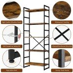 Modern 5-Tier Rustic Brown Bookshelf for Storage
