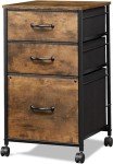 Rustic Brown Rolling File Cabinet with 3 Drawers