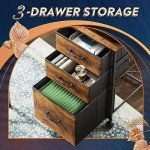 Rustic Brown Rolling File Cabinet with 3 Drawers