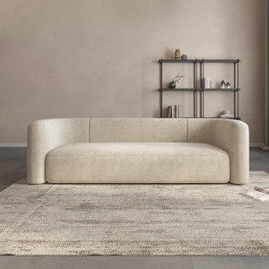 Cream Velvet Curved Back 3-Seater Sofa
