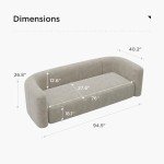 Cream Velvet Curved Back 3-Seater Sofa