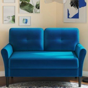 Blue Velvet Loveseat Sofa for Small Spaces