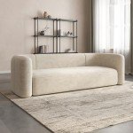 Cream Velvet Curved Back 3-Seater Sofa