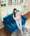 Blue Velvet Loveseat Sofa for Small Spaces