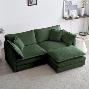 Modern Green Deep Seat Sectional Sofa with Ottoman