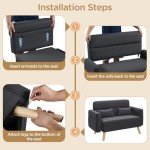 46" Modern Fabric Loveseat with Pillows - Dark Gray
