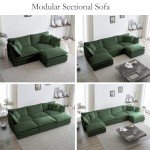 Modern Green Deep Seat Sectional Sofa with Ottoman