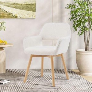 Comfy Mid-Century Modern Accent Chair in Wool White