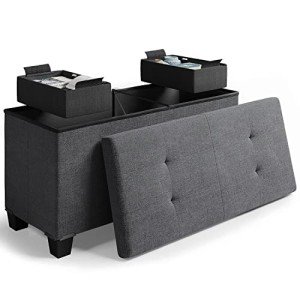 Grey Storage Ottoman Bench with Bins for Home