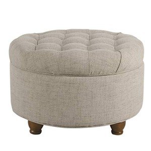 Large Round Button-Tufted Storage Ottoman by Homepop