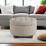 Large Round Button-Tufted Storage Ottoman by Homepop