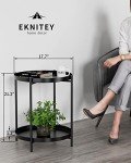 EKNITEY Black 2-Tier Metal End Table with Tray