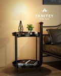 EKNITEY Black 2-Tier Metal End Table with Tray