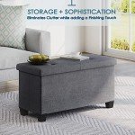 Grey Storage Ottoman Bench with Bins for Home