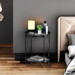 EKNITEY Black 2-Tier Metal End Table with Tray