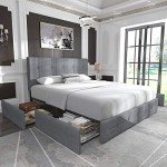 Queen Size Upholstered Platform Bed with Storage Drawers
