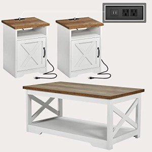 Farmhouse 3-Piece Table Set with USB Charging