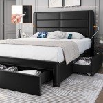 Yaheetech Queen Bed Frame with USB Ports & Storage
