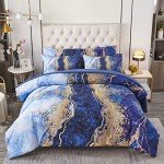 Blue Watercolor Marble Queen Bed-in-A-Bag Set