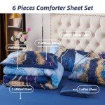 Blue Watercolor Marble Queen Bed-in-A-Bag Set