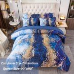 Blue Watercolor Marble Queen Bed-in-A-Bag Set